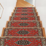 Bedliving Stair Treads for Wooden Steps, 15 Pack 8"x30" Non Slip Peel and Stick Carpet Stair Treads for Dogs, Red Bohemian Boho Tribe Texture