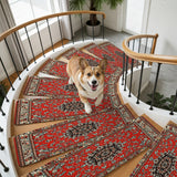 Bedliving Stair Treads for Wooden Steps, 15 Pack 8"x30" Non Slip Peel and Stick Carpet Stair Treads for Dogs, Red Bohemian Boho Tribe Texture