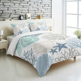 Bedliving Comforter Set 3 Pieces Coastal Coral Seashell Ocean Bedding with 2 Pillow Shams, Soft Microfiber Cover, Teal Blue