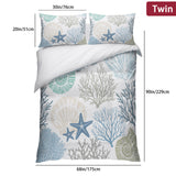 Bedliving Comforter Set 3 Pieces Coastal Coral Seashell Ocean Bedding with 2 Pillow Shams, Soft Microfiber Cover, Teal Blue