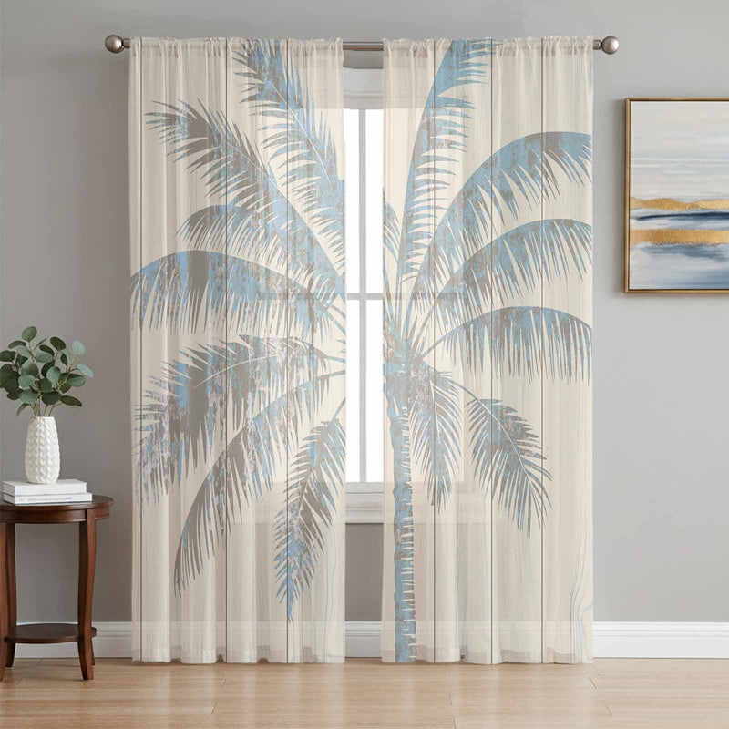 Bedliving Sheer Curtains Inches Long 2 Panels Mottled Palm Trees Light Filtering Voile Drapes Rod Pocket for Bedroom Living Room Decor