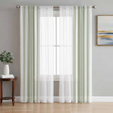 Bedliving Sheer Curtains Inches Long 2 Panels Sage Green Stripes Light Filtering Voile Drapes Rod Pocket for Bedroom Living Room Decor
