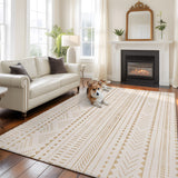Rullikatlyi Area Rugs for Living Room Cream Boho Moroccan Washable Soft Ethnic Geometric Tribal Motifs Rug Bedroom Non-Slip Large Carpet Dining Office
