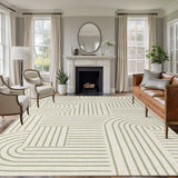 Rullikatlyi Area Rugs for Living Room Green Abstract Curves Washable Soft Modern Geometric Lines Rug Bedroom Non-Slip Large Carpet Dining Office
