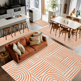 Rullikatlyi 6' x 9' Area Rugs for Living Room Orange Abstract Curves Washable Rugs Soft Modern Geometric Lines Rug for Bedroom Non-Slip Large Carpet for Dining Room Office