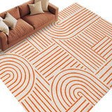 Rullikatlyi 6' x 9' Area Rugs for Living Room Orange Abstract Curves Washable Rugs Soft Modern Geometric Lines Rug for Bedroom Non-Slip Large Carpet for Dining Room Office