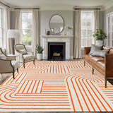 Rullikatlyi Area Rugs for Living Room Orange Abstract Curves Washable Soft Modern Geometric Lines Rug Bedroom Non-Slip Large Carpet Dining Office