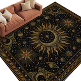 Rullikatlyi Area Rugs for Living Room Gold Boho Celestials Washable Soft Dark Gothick Sun and Moon Rug Bedroom Non-Slip Large Carpet Dining Office