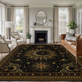 Rullikatlyi Area Rugs for Living Room Gold Boho Celestials Washable Soft Dark Gothick Sun and Moon Rug Bedroom Non-Slip Large Carpet Dining Office