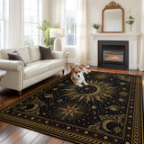 Rullikatlyi Area Rugs for Living Room Gold Boho Celestials Washable Soft Dark Gothick Sun and Moon Rug Bedroom Non-Slip Large Carpet Dining Office