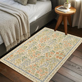 Bedliving x Washable Area Rug, Beige Vintage Floral Low Pile for