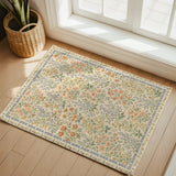 Bedliving x Washable Area Rug, Beige Vintage Floral Low Pile for