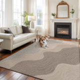 Bedliving Washable Area Rug, Gray Beige Contour Line Abstract Low Pile for