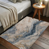 Bedliving x Washable Area Rug, Blue Gray Beige Layered Abstract Low Pile for