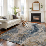 Bedliving x Washable Area Rug, Blue Gray Beige Layered Abstract Low Pile for
