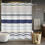 Bedliving No Hook Shower Curtain with Snap in Liner, Built-In Ring Fabric Shower Curtain Set, Mesh Top Window, Blue Grey Modern Stripe 72"x74"