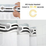 Bedliving No Hook Shower Curtain with Snap in Liner, Built-In Ring Fabric Shower Curtain Set, Mesh Top Window, Blue Grey Modern Stripe 72"x74"