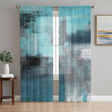 Bedliving Sheer Curtains Inches Long 2 Panels Turquoise Grey Abstract Art Light Filtering Voile Drapes Rod Pocket for Bedroom Living Room Decor