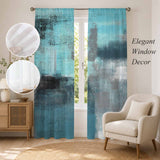 Bedliving Sheer Curtains Inches Long 2 Panels Turquoise Grey Abstract Art Light Filtering Voile Drapes Rod Pocket for Bedroom Living Room Decor