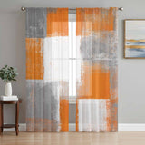 Bedliving Sheer Curtains Inches Long 2 Panels Orange Gray White Abstrac Light Filtering Voile Drapes Rod Pocket for Bedroom Living Room Decor