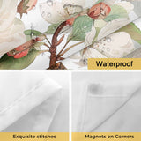 Bedliving No Hook Shower Curtain with Snap in Liner, Built-In Ring Fabric Shower Curtain Set, Mesh Top Window, Green White Botanical Floral 72"x74"