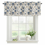 Blue Flower Kitchen Window Valance Curtain, Watercolor Floral Rod Pocket Light Filtering Window Topper, 54 x 18 Inch, 1 Panel