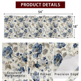 Blue Flower Kitchen Window Valance Curtain, Watercolor Floral Rod Pocket Light Filtering Window Topper, 54 x 18 Inch, 1 Panel