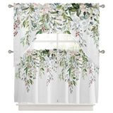 Bedliving Swag Valance for Sage Green Eucalyptus Leaf & Watercolor Floral Plant Kitchen Bathroom Over