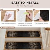 Bedliving Stair Treads for Wooden Steps, 15 Pack 8"x30" Non Slip Peel and Stick Carpet Stair Treads for Dogs, Black Leopard Print