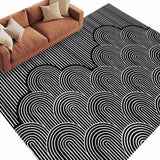 Rullikatlyi Area Rugs for Living Room Black White Abstract Curves Washable Soft Modern Geometric Lines Rug Bedroom Non-Slip Large Carpet Dining Office