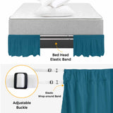Bedliving Bed Skirt, Dark Teal Solid Green Color Adjustable Elastic Wrap Around Dust Ruffle, Drop Pleated Style