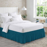 Bedliving Bed Skirt, Dark Teal Solid Green Color Adjustable Elastic Wrap Around Dust Ruffle, Drop Pleated Style