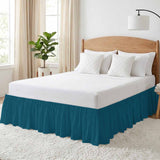Bedliving Bed Skirt, Dark Teal Solid Green Color Adjustable Elastic Wrap Around Dust Ruffle, Drop Pleated Style