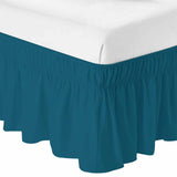 Bedliving Bed Skirt, Dark Teal Solid Green Color Adjustable Elastic Wrap Around Dust Ruffle, Drop Pleated Style