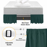 Bedliving Bed Skirt, Solid Color Dark Green Adjustable Elastic Wrap Around Dust Ruffle, Drop Pleated Style