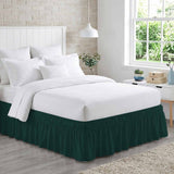 Bedliving Bed Skirt, Solid Color Dark Green Adjustable Elastic Wrap Around Dust Ruffle, Drop Pleated Style