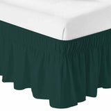 Bedliving Bed Skirt, Solid Color Dark Green Adjustable Elastic Wrap Around Dust Ruffle, Drop Pleated Style