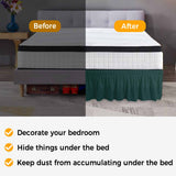 Bedliving Bed Skirt, Solid Color Dark Green Adjustable Elastic Wrap Around Dust Ruffle, Drop Pleated Style