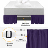 Bedliving Bed Skirt, Solid Color Dark Purple Adjustable Elastic Wrap Around Dust Ruffle, Drop Pleated Style