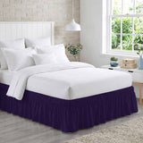 Bedliving Bed Skirt, Solid Color Dark Purple Adjustable Elastic Wrap Around Dust Ruffle, Drop Pleated Style