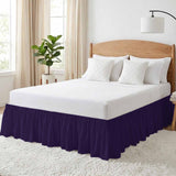 Bedliving Bed Skirt, Solid Color Dark Purple Adjustable Elastic Wrap Around Dust Ruffle, Drop Pleated Style