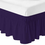 Bedliving Bed Skirt, Solid Color Dark Purple Adjustable Elastic Wrap Around Dust Ruffle, Drop Pleated Style