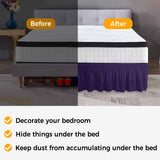 Bedliving Bed Skirt, Solid Color Dark Purple Adjustable Elastic Wrap Around Dust Ruffle, Drop Pleated Style