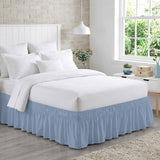 Bedliving Bed Skirt, Solid Color Light Blue Adjustable Elastic Wrap Around Dust Ruffle, Drop Pleated Style
