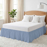 Bedliving Bed Skirt, Solid Color Light Blue Adjustable Elastic Wrap Around Dust Ruffle, Drop Pleated Style