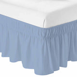 Bedliving Bed Skirt, Solid Color Light Blue Adjustable Elastic Wrap Around Dust Ruffle, Drop Pleated Style