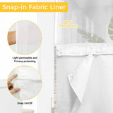 Bedliving No Hook Shower Curtain with Snap in Liner, Built-In Ring Fabric Shower Curtain Set, Mesh Top Window, Blue Beige Coastal Wave Bath 72"x74"