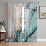 Bedliving Sheer Curtains Inches Long 2 Panels Teal Blue Grey Marble Light Filtering Voile Drapes Rod Pocket for Bedroom Living Room Decor