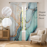 Bedliving Sheer Curtains Inches Long 2 Panels Teal Blue Grey Marble Light Filtering Voile Drapes Rod Pocket for Bedroom Living Room Decor