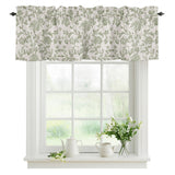 Light Green Floral Kitchen Window Valance Curtain, Retro Farmhouse Botanical Leaf Branch Rod Pocket Light Filtering Window Topper, 54 x 18 Inch, 1 Panel
